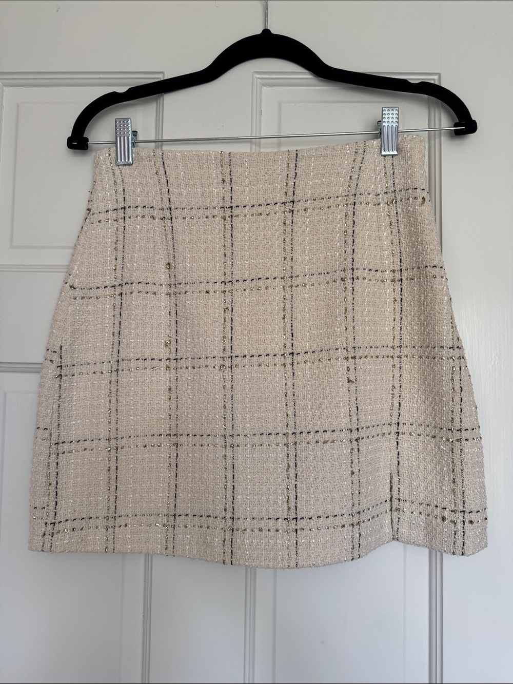 Classic Cream Plaid Tweed Mini Skirt